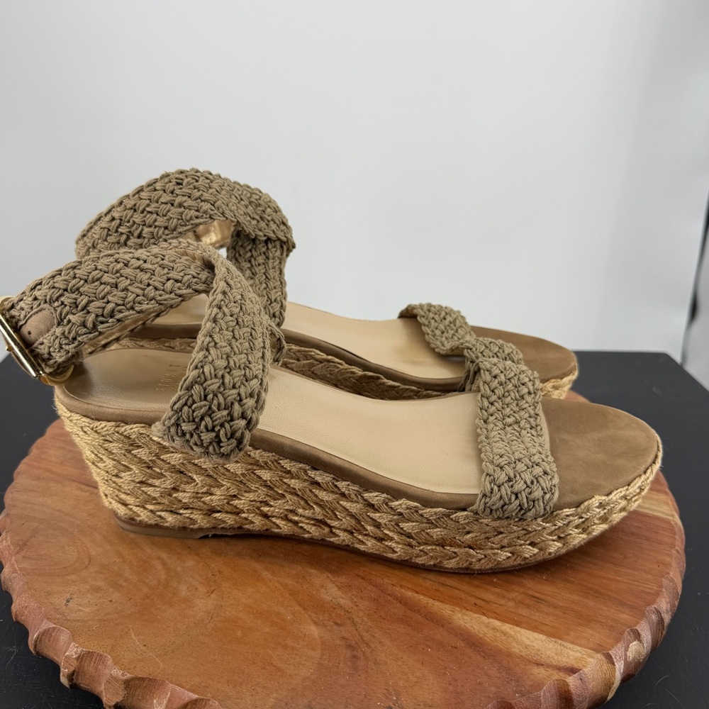 Stuart Weitzman Alexlo Wedge Sandals Crochet Espadrille Sz 10.5
